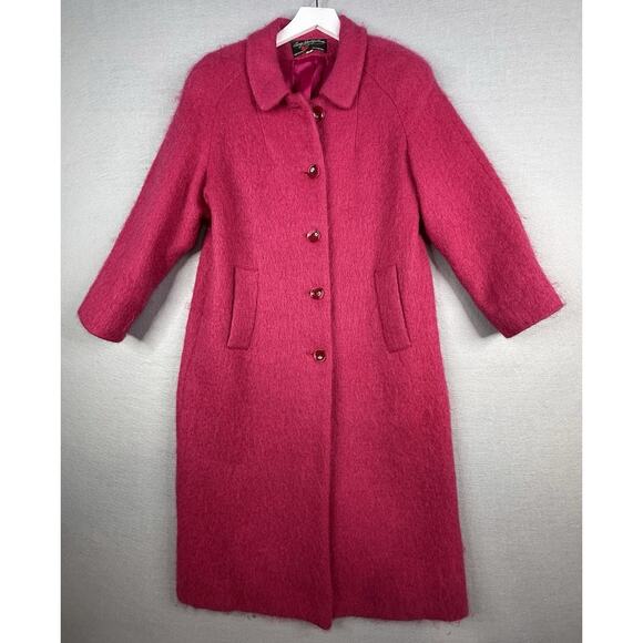 Vtg George David Fashions Pink Fuzzy Mohair Wool Coat Long Womens Sz 8 USA - Picture 1 of 9